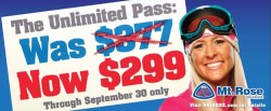 Mt. Rose Season Pass Deal $299 Mt. Rose Season Pass Deal $299, Source: mtrose.com
