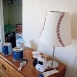Boy's Room Baseball Wall: Pottery Barn Kids lamp shade, 2013 Copyright Will Hull, Windy Pinwheel
