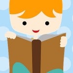 Bookmarks: Boy reading a brown book, 2013 Copyright Christine Hull, Windy Pinwheel