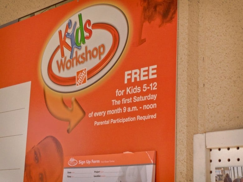 The Home Depot Kids Workshops: Signage free kids workshops at the home depot The Home Depot Kids Workshops: Signage, 2014 Copyright Will Hull, Windy Pinwheel free kids workshops at the home depot