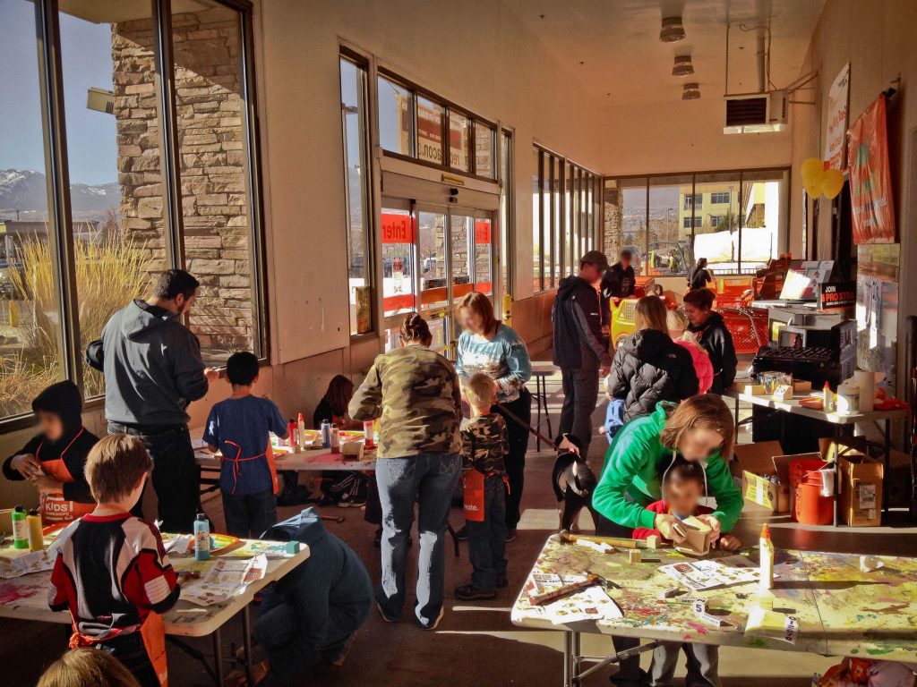 The Home Depot Kids Workshops: Attendees (blurred faces to protect identities) free kids workshops at the home depot The Home Depot Kids Workshops: Attendees (blurred faces to protect identities), 2014 Copyright Will Hull, Windy Pinwheel free kids workshops at the home depot