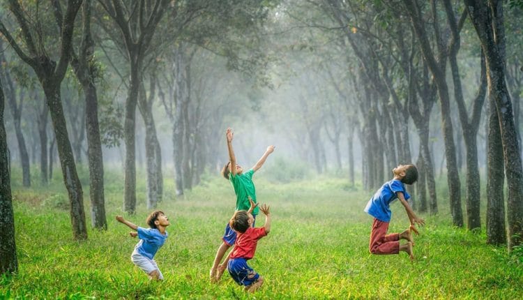 Kids at playin a field
